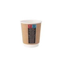 Glāzes papīra, divslāņu, kraft, brūna/balta, 250 ml., Ø8cm., 25gb