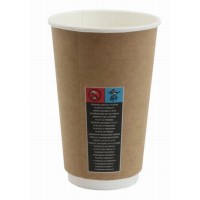 Glāzes papīra, divslāņu, kraft, brūna/balta, 450 ml., Ø9cm., 20gb