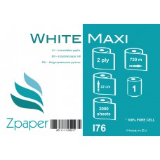 Zpaper White Maxi industriālais papīrs, 2 slāņi, 22 cm., 720 m., 1 gab.