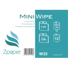 Zpaper Mini Wipe roku dvieļi ruļļos ar centrālo padevi, 2 slāņi, 72 m., 12 gab.