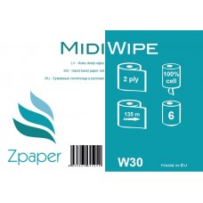 Zpaper MIDI WIPE Roku dvieļi ruļļos, ar centrālo padevi, 2 slāņi, 135 m, 6 gab.